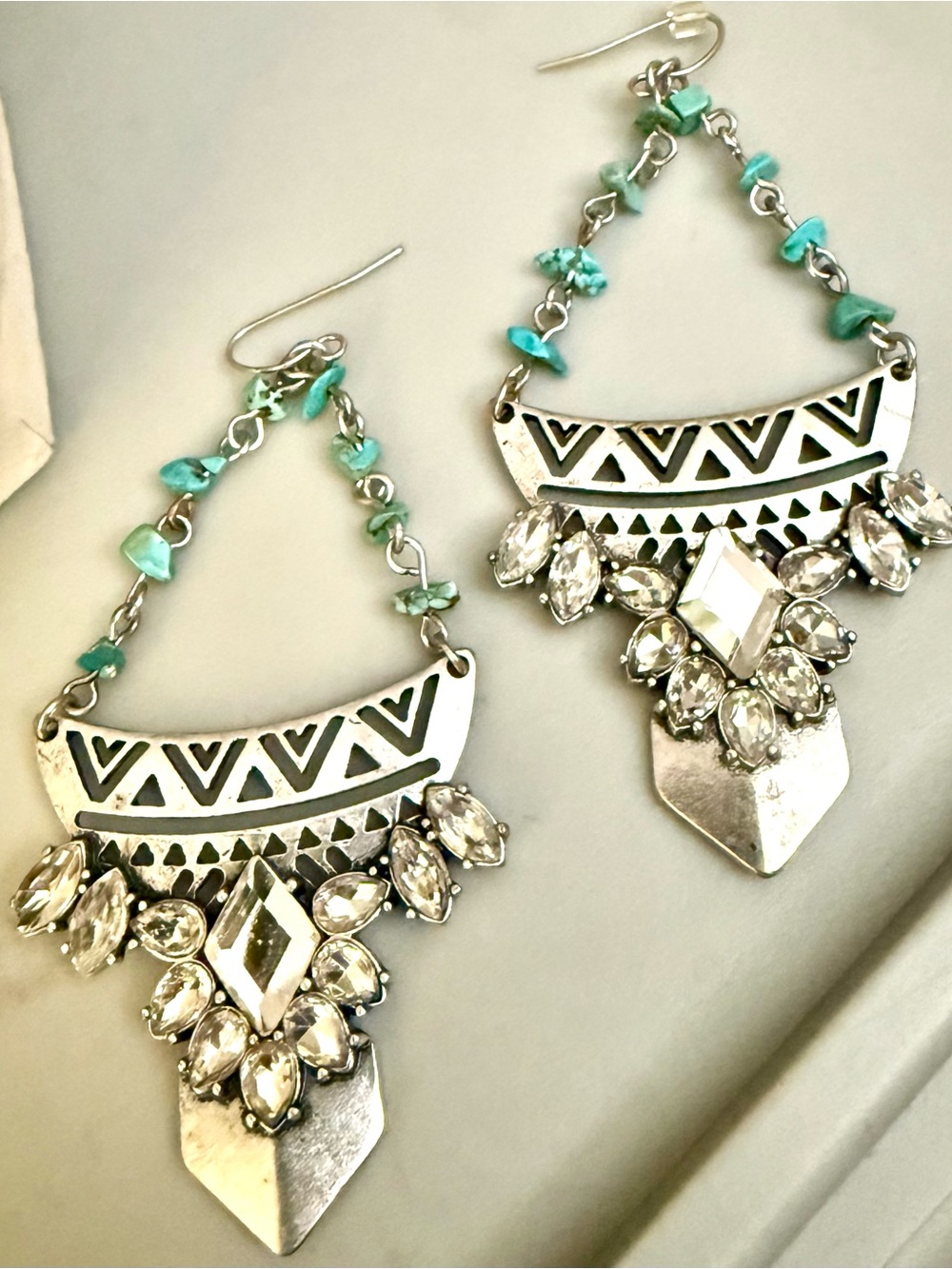 Statement Turquoise Crystal Boho Drop Earrings